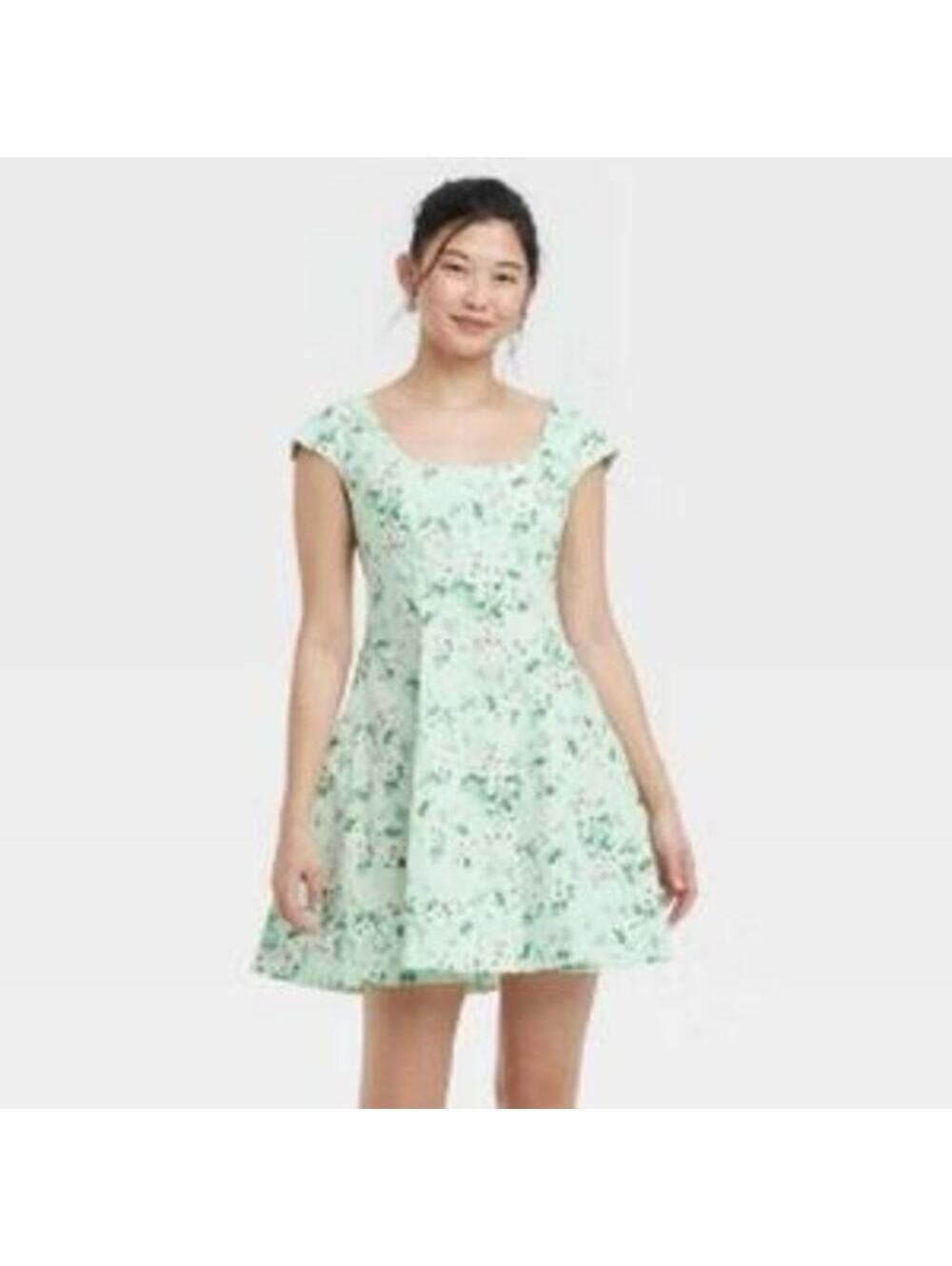 A New Day NWT Women's Corset Woven Mini A-Line Dress Green Floral Size 10